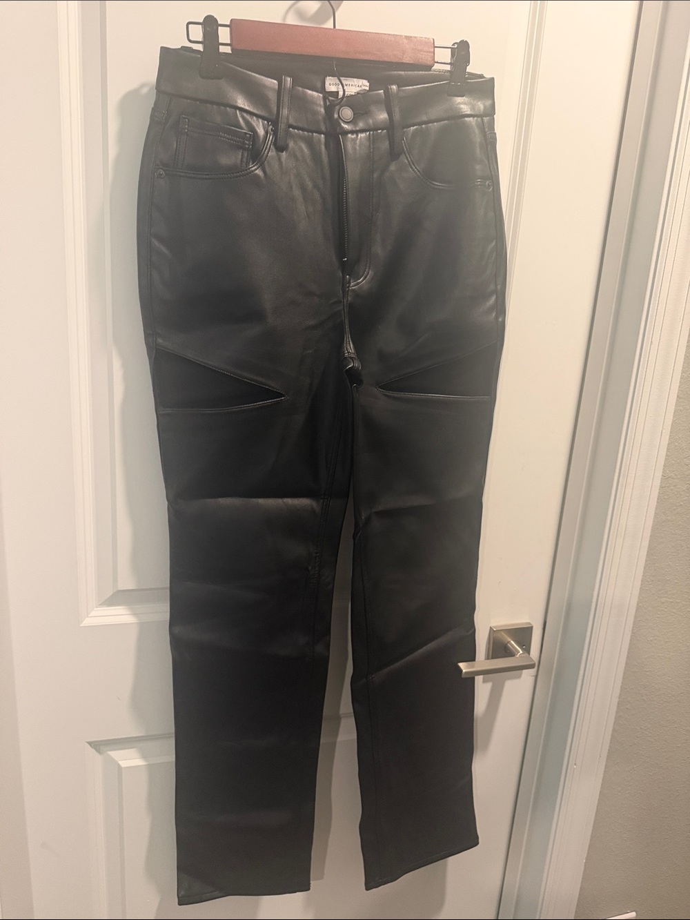 Good American Black Faux Leather Slim Straight Jeans